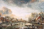 Aert van der Neer A Frozen River by a Town at Evening oil painting artist